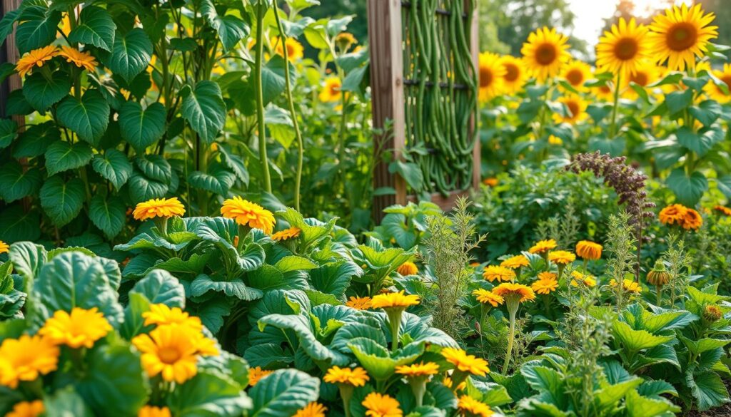 companion planting arrangement showing beneficial plant combinations